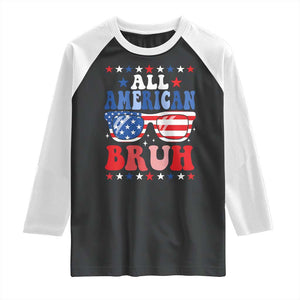 All American Bruh Patriotic 4th Of July Raglan Shirt USA Flag Sunglasses Teens Kids TS10 Black White Print Your Wear
