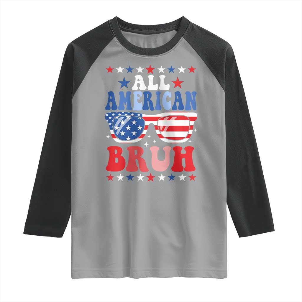 All American Bruh Patriotic 4th Of July Raglan Shirt USA Flag Sunglasses Teens Kids TS10 Sport Gray Black Print Your Wear