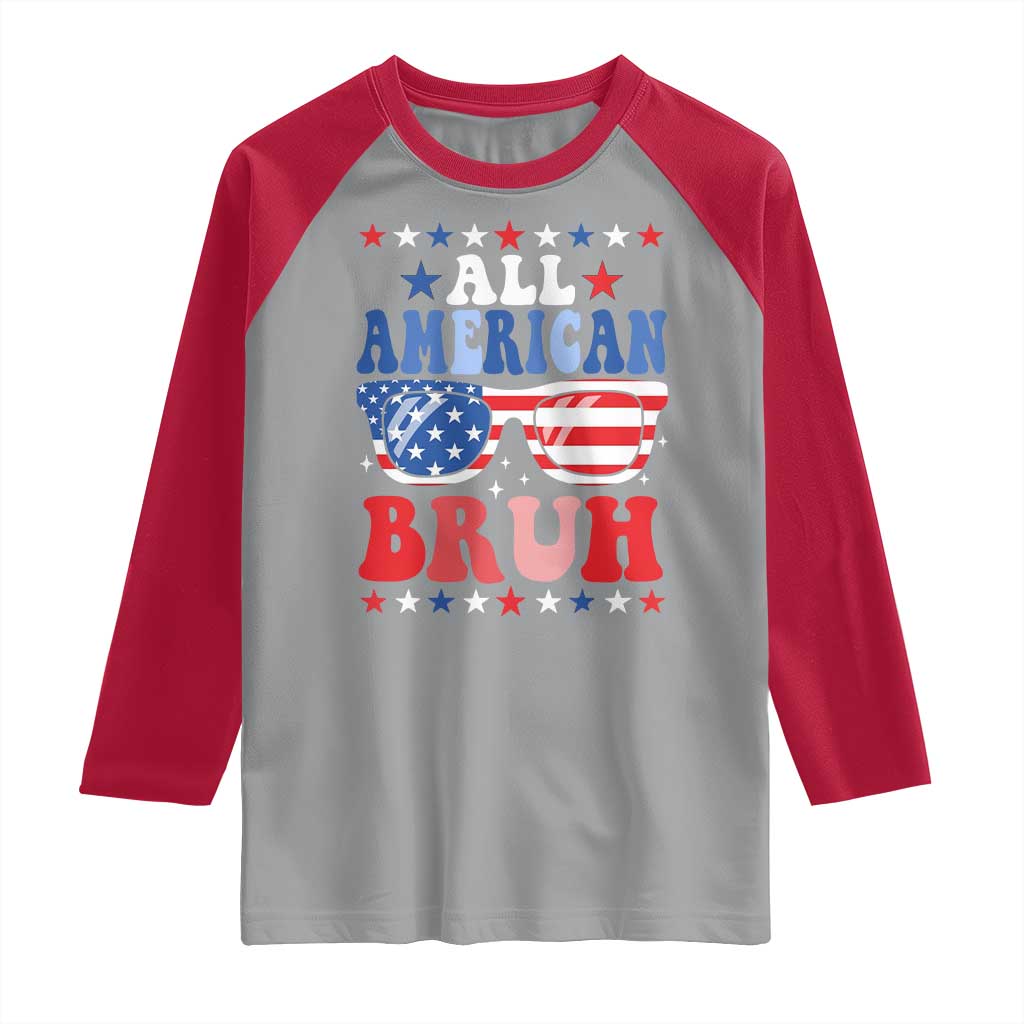 All American Bruh Patriotic 4th Of July Raglan Shirt USA Flag Sunglasses Teens Kids TS10 Sport Gray Red Print Your Wear
