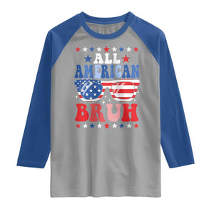 All American Bruh Patriotic 4th Of July Raglan Shirt USA Flag Sunglasses Teens Kids TS10 Sport Gray Royal Print Your Wear