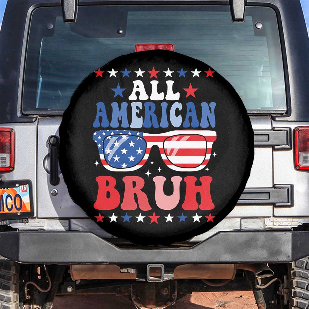 All American Bruh Patriotic 4th Of July Spare Tire Cover USA Flag Sunglasses Teens Kids TS10 No hole Black Print Your Wear