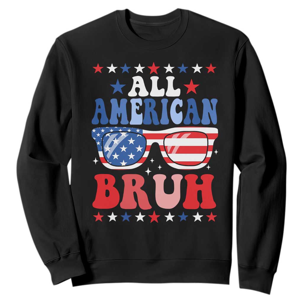 All American Bruh Patriotic 4th Of July Sweatshirt USA Flag Sunglasses Teens Kids TS10 Black Print Your Wear