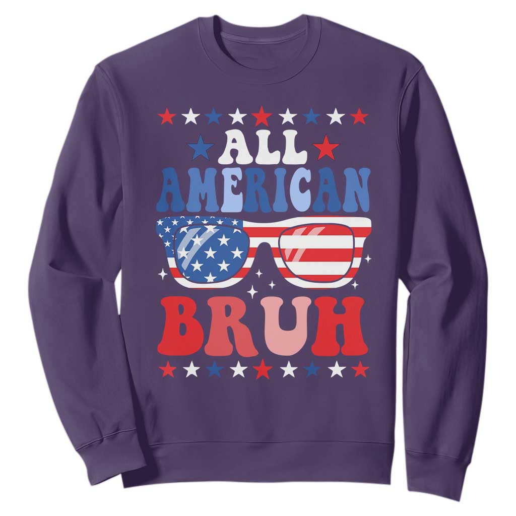 All American Bruh Patriotic 4th Of July Sweatshirt USA Flag Sunglasses Teens Kids TS10 Purple Print Your Wear
