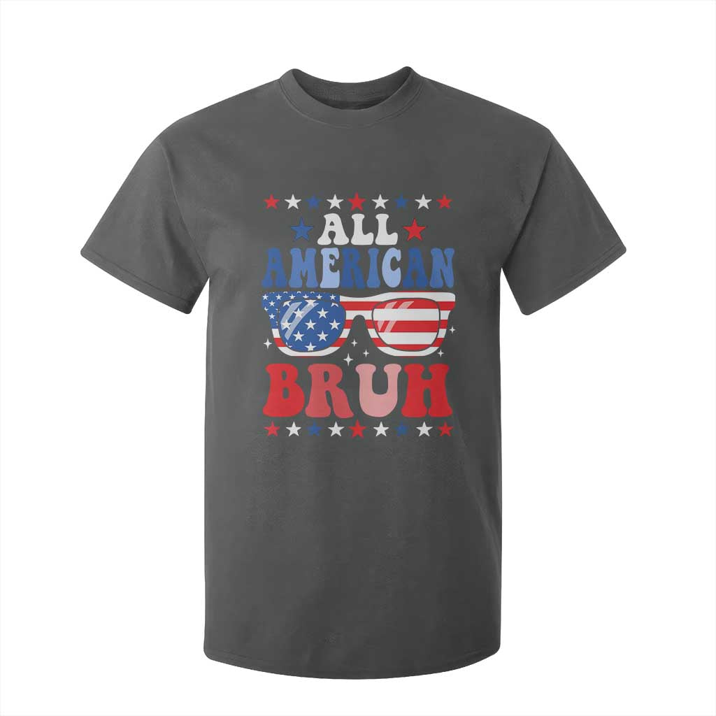 All American Bruh Patriotic 4th Of July T Shirt For Kid USA Flag Sunglasses Teens Kids TS10 Dark Heather Print Your Wear