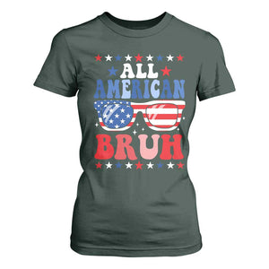 All American Bruh Patriotic 4th Of July T Shirt For Women USA Flag Sunglasses Teens Kids TS10 Dark Forest Green Print Your Wear
