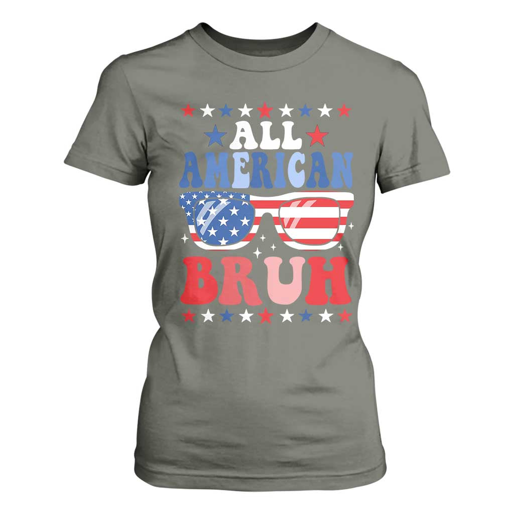 All American Bruh Patriotic 4th Of July T Shirt For Women USA Flag Sunglasses Teens Kids TS10 Military Green Print Your Wear