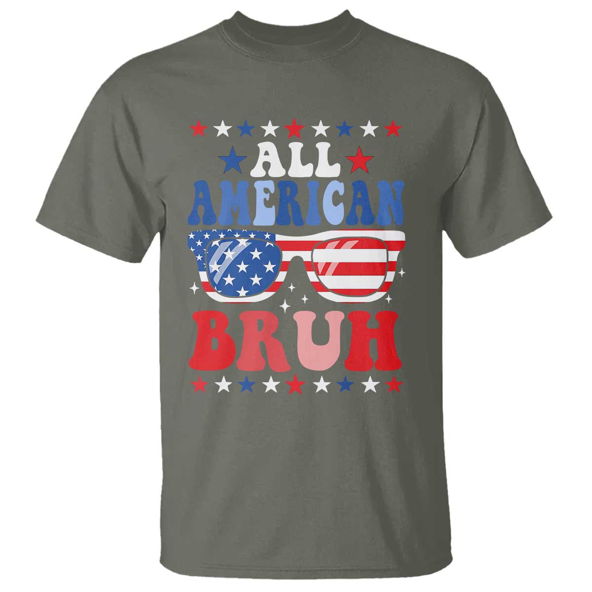 All American Bruh Patriotic 4th Of July T Shirt USA Flag Sunglasses Teens Kids TS10 Military Green Print Your Wear