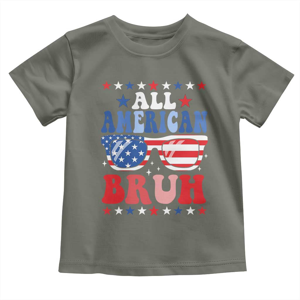 All American Bruh Patriotic 4th Of July Toddler T Shirt USA Flag Sunglasses Teens Kids TS10 Military Green Print Your Wear