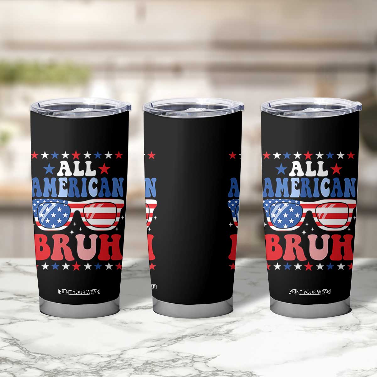 All American Bruh Patriotic 4th Of July Tumbler Cup USA Flag Sunglasses Teens Kids TS10 Print Your Wear