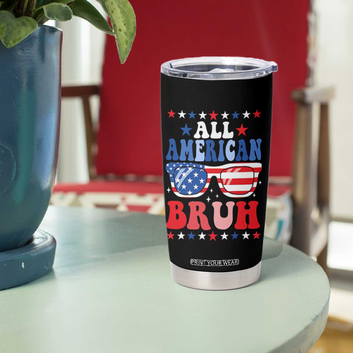 All American Bruh Patriotic 4th Of July Tumbler Cup USA Flag Sunglasses Teens Kids TS10 Print Your Wear