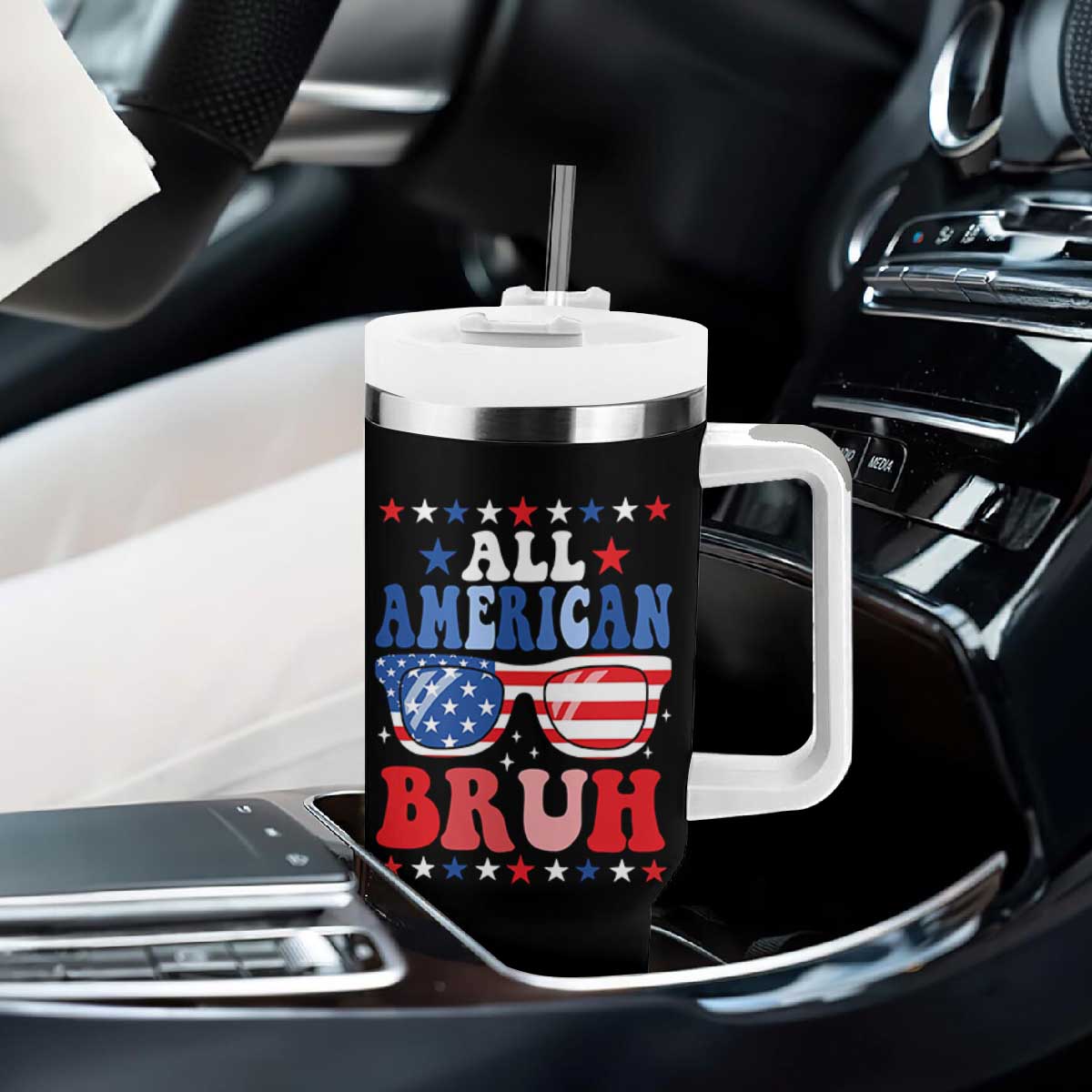 All American Bruh Patriotic 4th Of July Tumbler With Handle USA Flag Sunglasses Teens Kids TS10 Print Your Wear