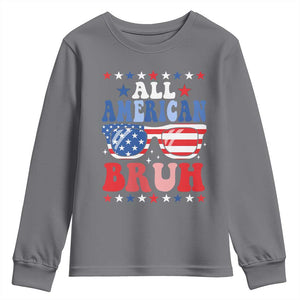 All American Bruh Patriotic 4th Of July Youth Sweatshirt USA Flag Sunglasses Teens Kids TS10 Charcoal Print Your Wear