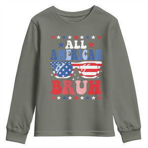 All American Bruh Patriotic 4th Of July Youth Sweatshirt USA Flag Sunglasses Teens Kids TS10 Military Green Print Your Wear