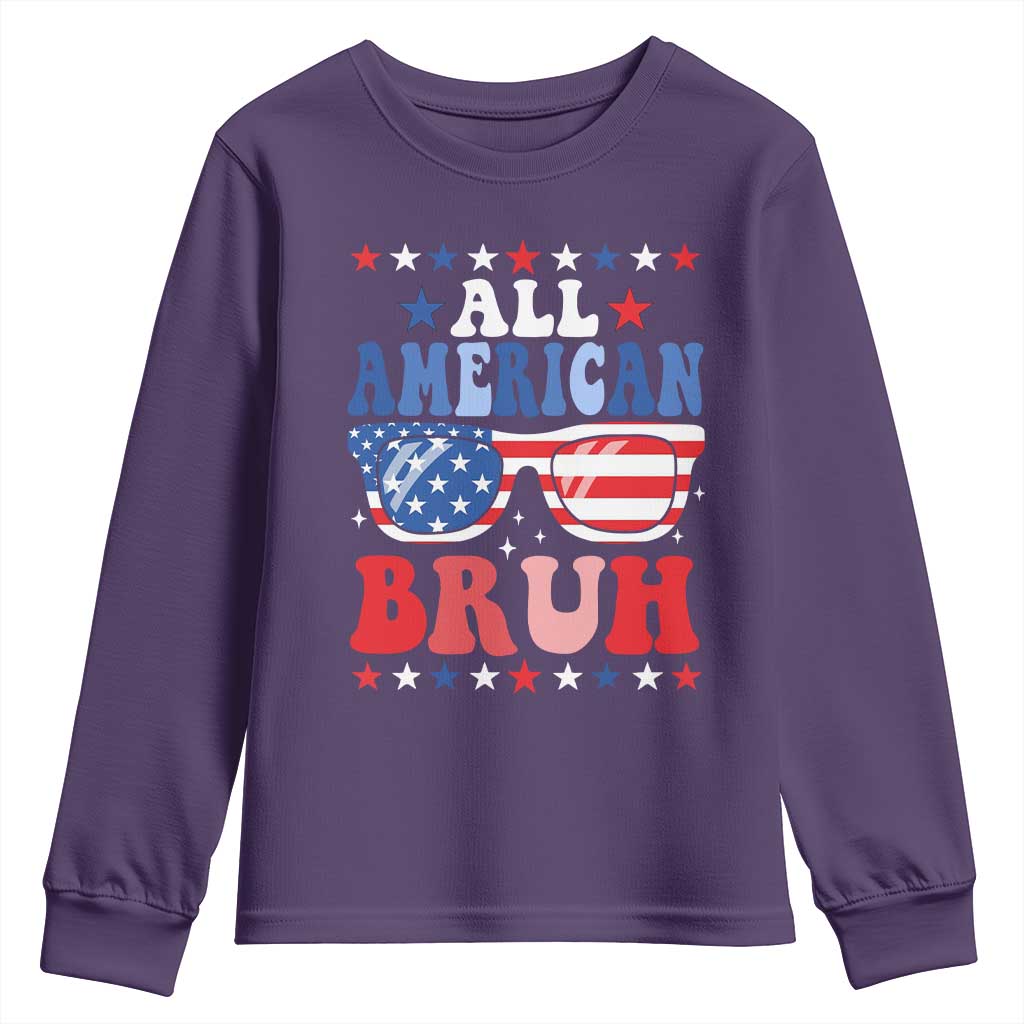 All American Bruh Patriotic 4th Of July Youth Sweatshirt USA Flag Sunglasses Teens Kids TS10 Purple Print Your Wear