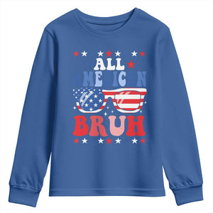 All American Bruh Patriotic 4th Of July Youth Sweatshirt USA Flag Sunglasses Teens Kids TS10 Royal Blue Print Your Wear