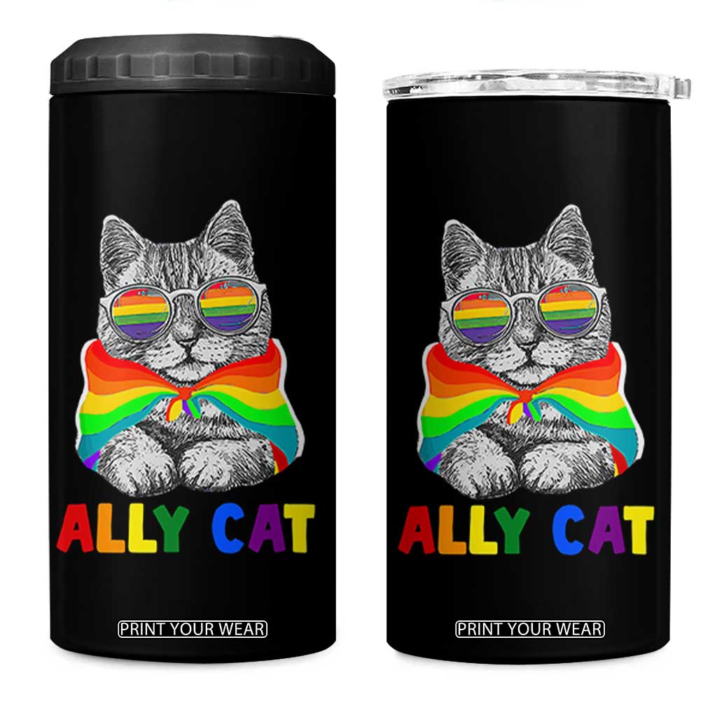 Ally Cat with Pride Cape 4 in 1 Can Cooler Tumbler Rainbow LGBTQ+ Support TS02 One Size: 16 oz Black Print Your Wear
