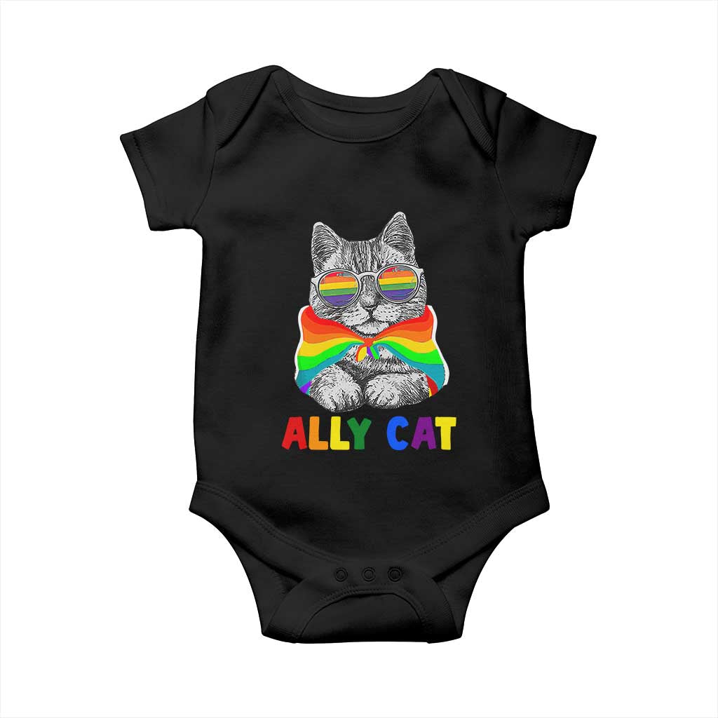 Ally Cat with Pride Cape Baby Onesie Rainbow LGBTQ+ Support TS02 Black Print Your Wear