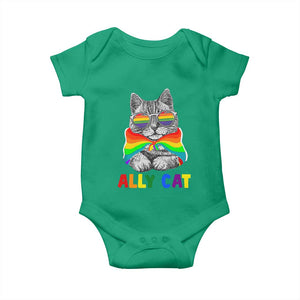 Ally Cat with Pride Cape Baby Onesie Rainbow LGBTQ+ Support TS02 Irish Green Print Your Wear