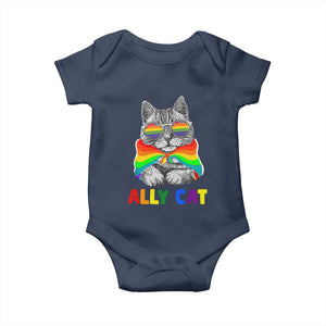 Ally Cat with Pride Cape Baby Onesie Rainbow LGBTQ+ Support TS02 Navy Print Your Wear