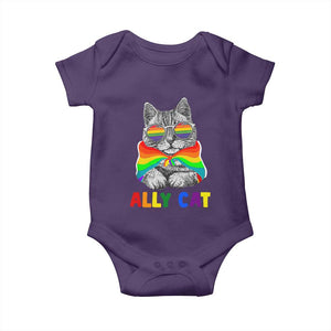 Ally Cat with Pride Cape Baby Onesie Rainbow LGBTQ+ Support TS02 Purple Print Your Wear