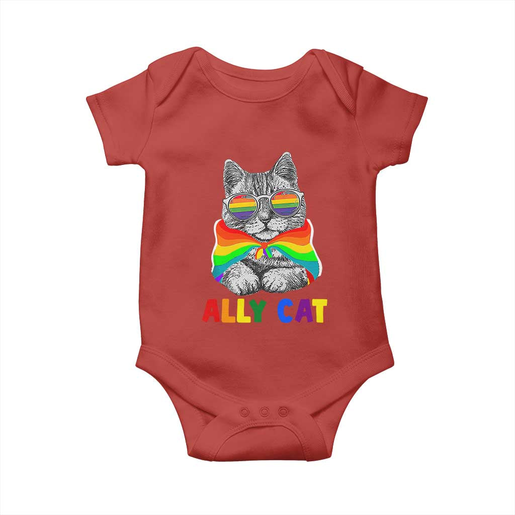 Ally Cat with Pride Cape Baby Onesie Rainbow LGBTQ+ Support TS02 Red Print Your Wear