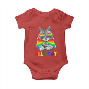 Ally Cat with Pride Cape Baby Onesie Rainbow LGBTQ+ Support TS02 Red Print Your Wear