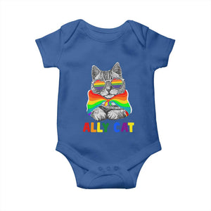 Ally Cat with Pride Cape Baby Onesie Rainbow LGBTQ+ Support TS02 Royal Blue Print Your Wear