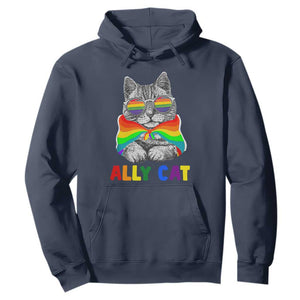 Ally Cat with Pride Cape Hoodie Rainbow LGBTQ+ Support TS02 Navy Print Your Wear