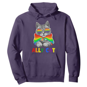 Ally Cat with Pride Cape Hoodie Rainbow LGBTQ+ Support TS02 Purple Print Your Wear