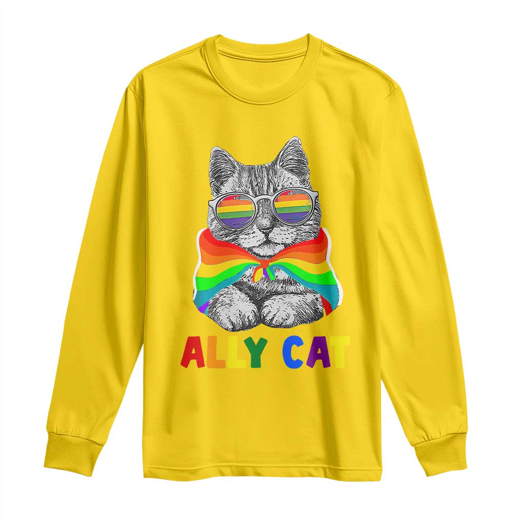 Ally Cat with Pride Cape Long Sleeve Shirt Rainbow LGBTQ+ Support TS02 Daisy Print Your Wear