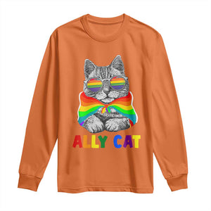 Ally Cat with Pride Cape Long Sleeve Shirt Rainbow LGBTQ+ Support TS02 Orange Print Your Wear