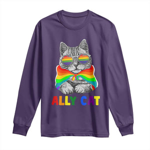 Ally Cat with Pride Cape Long Sleeve Shirt Rainbow LGBTQ+ Support TS02 Purple Print Your Wear