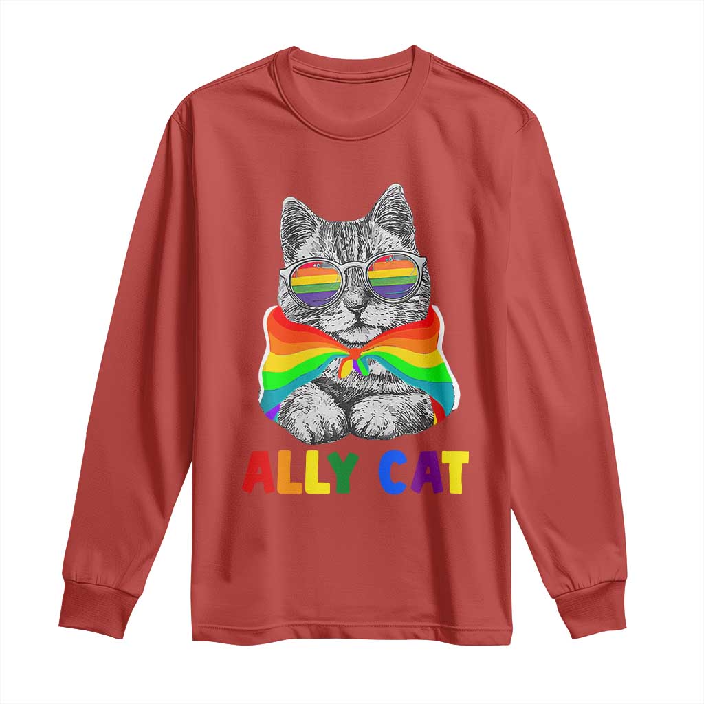 Ally Cat with Pride Cape Long Sleeve Shirt Rainbow LGBTQ+ Support TS02 Red Print Your Wear