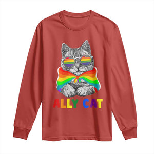 Ally Cat with Pride Cape Long Sleeve Shirt Rainbow LGBTQ+ Support TS02 Red Print Your Wear