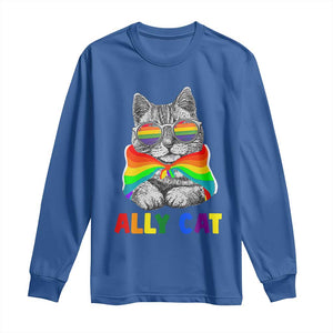 Ally Cat with Pride Cape Long Sleeve Shirt Rainbow LGBTQ+ Support TS02 Royal Blue Print Your Wear