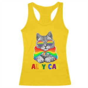 Ally Cat with Pride Cape Racerback Tank Top Rainbow LGBTQ+ Support TS02 Daisy Print Your Wear