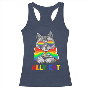 Ally Cat with Pride Cape Racerback Tank Top Rainbow LGBTQ+ Support TS02 Navy Print Your Wear