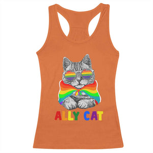 Ally Cat with Pride Cape Racerback Tank Top Rainbow LGBTQ+ Support TS02 Orange Print Your Wear