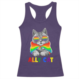 Ally Cat with Pride Cape Racerback Tank Top Rainbow LGBTQ+ Support TS02 Purple Print Your Wear
