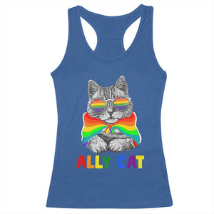 Ally Cat with Pride Cape Racerback Tank Top Rainbow LGBTQ+ Support TS02 Royal Blue Print Your Wear