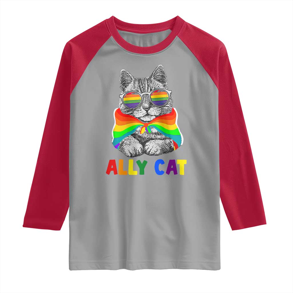 Ally Cat with Pride Cape Raglan Shirt Rainbow LGBTQ+ Support TS02 Sport Gray Red Print Your Wear