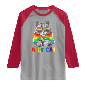 Ally Cat with Pride Cape Raglan Shirt Rainbow LGBTQ+ Support TS02 Sport Gray Red Print Your Wear