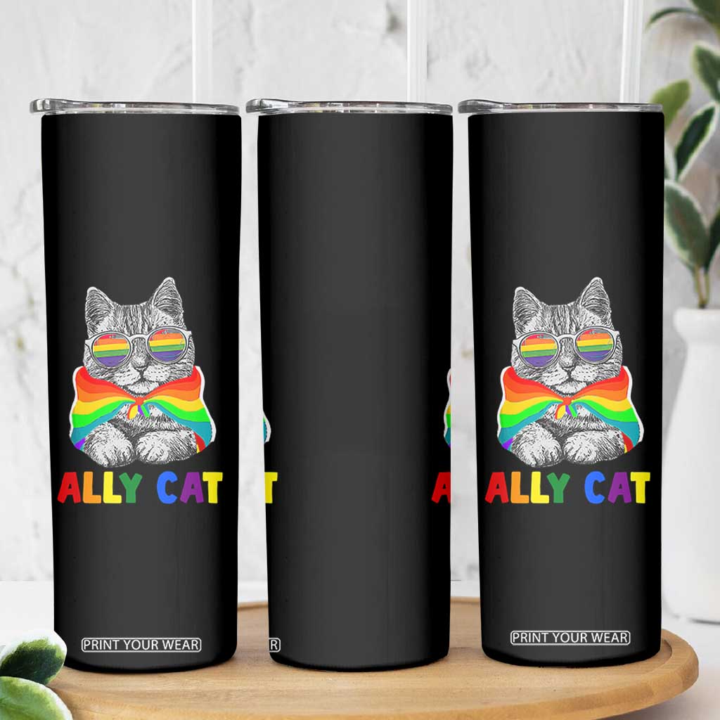 Ally Cat with Pride Cape Skinny Tumbler Rainbow LGBTQ+ Support TS02 Print Your Wear