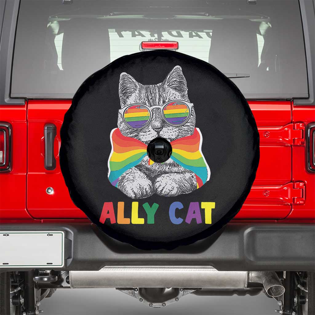 Ally Cat with Pride Cape Spare Tire Cover Rainbow LGBTQ+ Support TS02 Black Print Your Wear