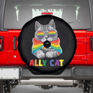 Ally Cat with Pride Cape Spare Tire Cover Rainbow LGBTQ+ Support TS02 Black Print Your Wear
