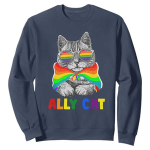 Ally Cat with Pride Cape Sweatshirt Rainbow LGBTQ+ Support TS02 Navy Print Your Wear