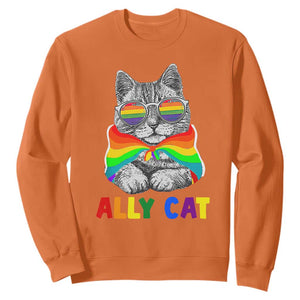Ally Cat with Pride Cape Sweatshirt Rainbow LGBTQ+ Support TS02 Orange Print Your Wear