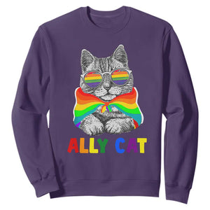 Ally Cat with Pride Cape Sweatshirt Rainbow LGBTQ+ Support TS02 Purple Print Your Wear