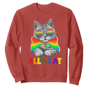 Ally Cat with Pride Cape Sweatshirt Rainbow LGBTQ+ Support TS02 Red Print Your Wear