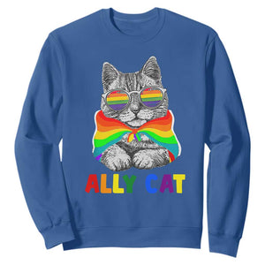 Ally Cat with Pride Cape Sweatshirt Rainbow LGBTQ+ Support TS02 Royal Blue Print Your Wear